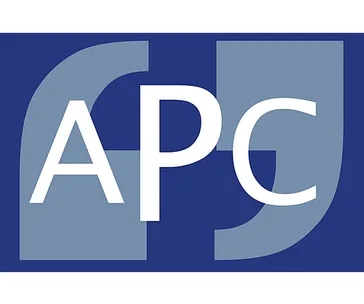 APC logo in blue and grey with stylized letters on a square background.