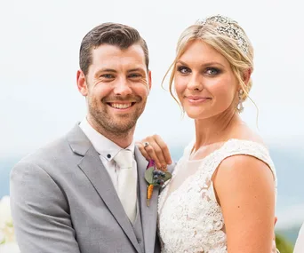 Wedding scene with Ziggy and Brody from Home and Away, smiling in wedding attire.