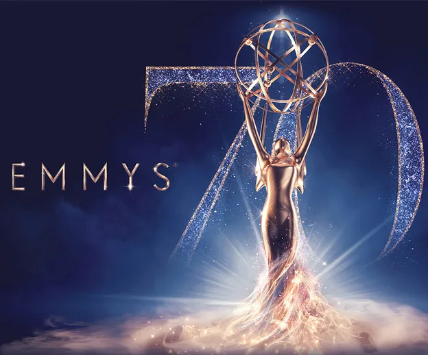 70th Emmy Awards logo with a golden statuette against a blue background.