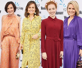 Four women in colorful dresses on the red carpet at the 2018 Women of the Future Awards.