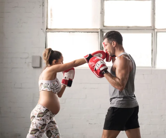 Sam Wood and Snezana Markoski demonstrate exercise after birth
