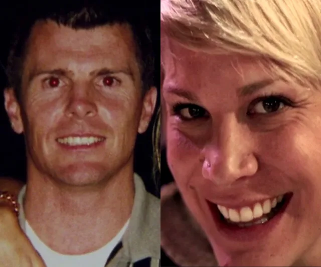 Two close-up photos: a man on the left and a woman on the right, both smiling.