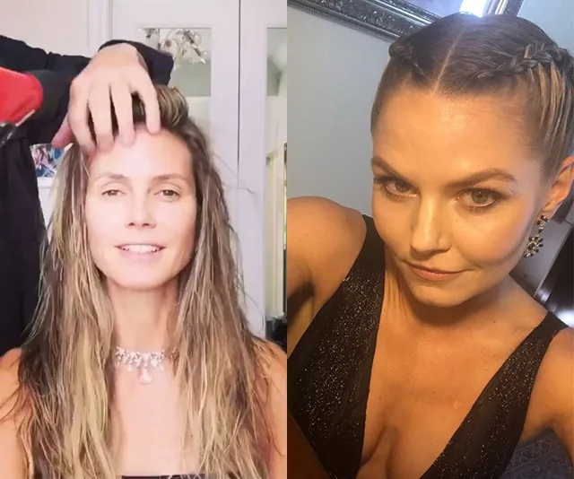 Two women getting ready for an event; one has wet hair styled, and the other is wearing a braided hairstyle.
