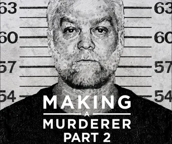 "Illustrated mugshot of a man with the text 'Making a Murderer Part 2' overlayed."