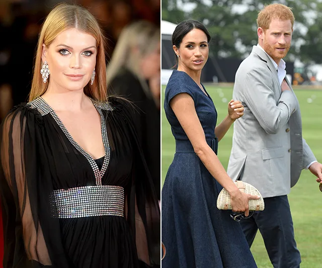 Lady Kitty Spencer in black dress; couple in formal attire outdoors.