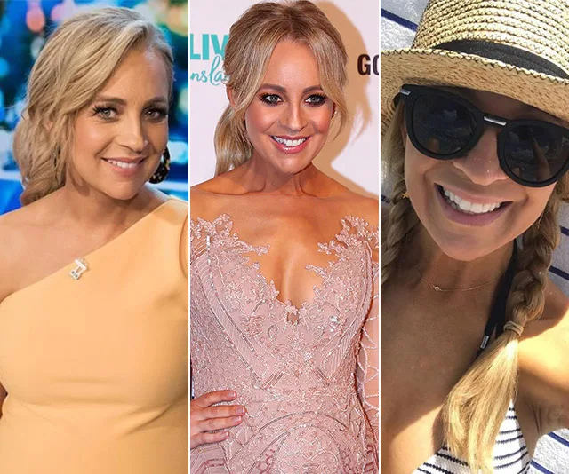 Three different outfits and styles of a smiling woman: formal dress, evening gown, and casual summer attire.