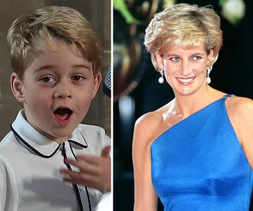 Two side-by-side images of a young boy and a smiling woman in a blue dress.
