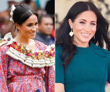 Two images of a woman in different outfits; left in floral dress, right in a teal top, both with dark hair.