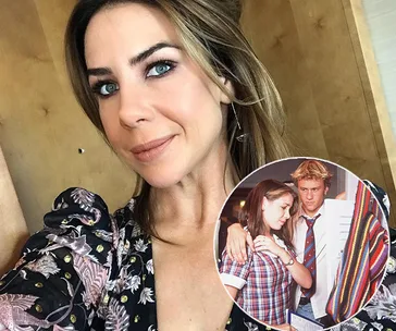 Female taking a selfie; inset shows two young actors in school uniforms from earlier TV roles.