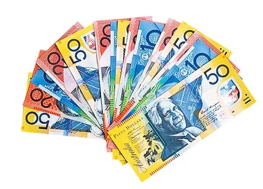 A fanned-out display of Australian fifty-dollar bills with a portrait of David Unaipon.