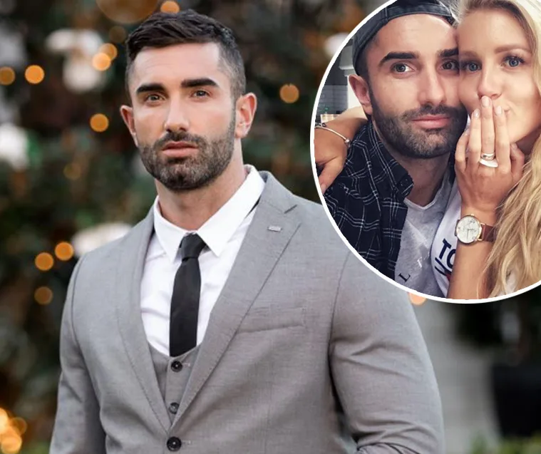 Man in a gray suit outdoors, inset shows close-up of him smiling with a woman, both appearing happy.