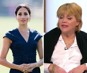 Two women side by side; one in a dark dress outdoors, the other with short hair in a white shirt indoors.