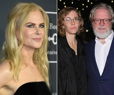 “Two images: left shows a woman with blonde hair in a black dress, right shows a couple in formal attire at an event.”