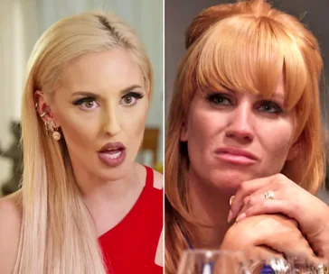Two women from a reality show in a split-screen; one looks surprised, the other pensive.