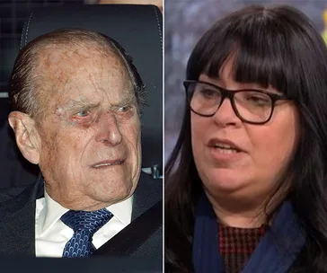 Two individuals side by side; an older man in a car and a woman with glasses talking.