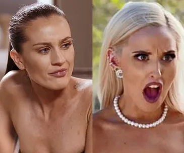 Two women from "Married at First Sight," one with a neutral expression, the other with a surprised look, side by side.