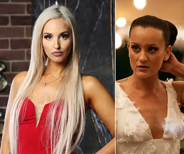 Two women from "Married at First Sight" in a side-by-side image. One in a red dress and the other in a white top.
