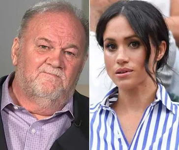 Alt text: "Side-by-side image of an older man with gray hair and a younger woman with dark hair, both looking directly ahead."
