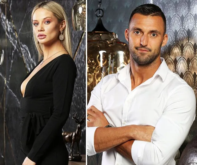Two "Married at First Sight" participants side by side; a woman in black and a man in a white shirt.