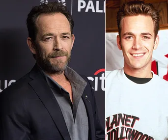 Older and younger photos of a man, wearing a suit on the left and a casual sweatshirt on the right.