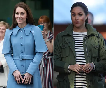 Two women, one in a blue coat and another in an olive green jacket, standing in separate outdoor settings.