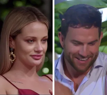 Two individuals from "Married at First Sight" in a split image, one looking thoughtful, the other smiling.