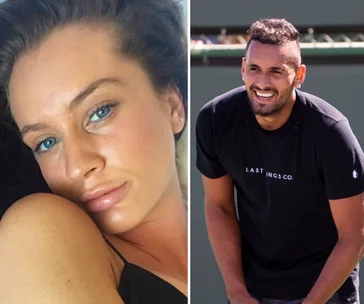 Split image: on the left, a woman with blue eyes; on the right, a man in a black T-shirt smiling.