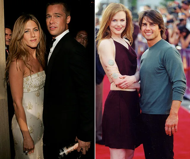 Celebrities posing for photos on a red carpet at a high-profile event.