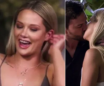 Jessika smiling and later kissing Dan on Married at First Sight.