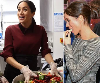 Two women: One preparing salad, the other eating a snack, highlighting healthy food choices.