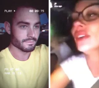 A split image featuring a man driving and a woman in a car at night. The timestamp displays March 31, 2018.