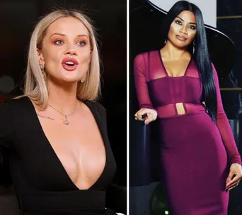 Two women from the show "Married at First Sight" standing side by side in stylish outfits.