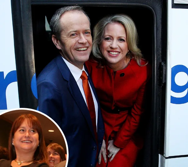Two people, a man in a suit and a woman in a red coat, smiling inside a bus. Inset shows a woman smiling indoors.