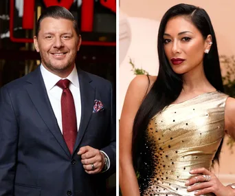 Two judges from Australia's Got Talent 2019; one in a suit, the other in a gold dress.
