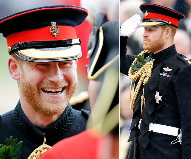Prince in military uniform smiling and saluting at Founder's Day event.