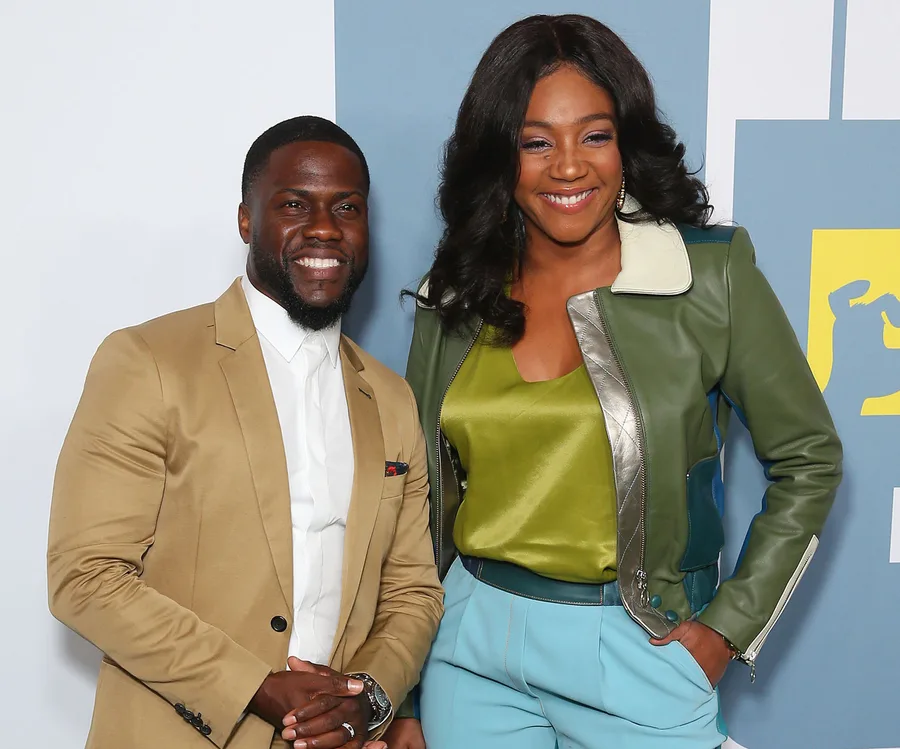 Kevin Hart and Tiffany Haddish smiling at the "Secret Life of Pets 2" event.