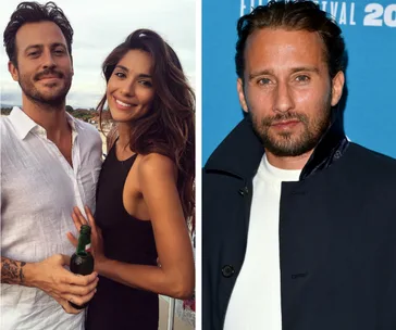 Two-part image: Left shows a smiling couple, right shows a man in a dark coat at an event. 