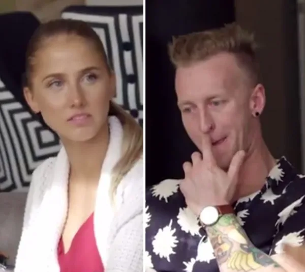 Two individuals from "The Super Switch," one looking thoughtfully, the other with a finger near his mouth.