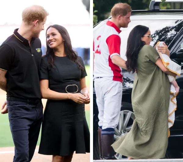 A couple smiling and holding hands in casual and polo attire, showing affection outdoors.