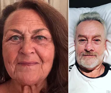 Two images of people with aged appearances using FaceApp's old filter; left shows a woman, right shows a man.