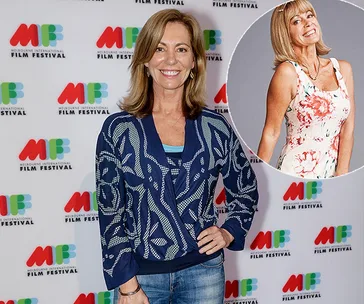 Woman smiling at Melbourne International Film Festival backdrop, inset of her in floral dress.