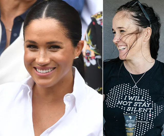 Two smiling women side by side; one in a white shirt and the other in a black "I Will Not Stay Silent" t-shirt.