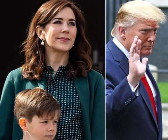 Split image: a woman with a child on the left, a man waving on the right.