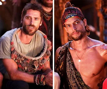 "Two male contestants from Survivor 2019 showcasing significant weight loss."