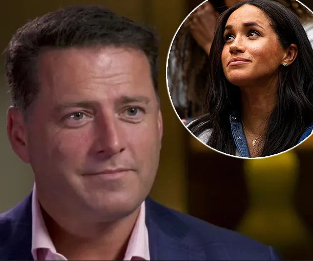 Karl Stefanovic speaking, with an inset of Meghan Markle looking thoughtful.