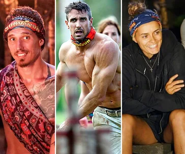 Three contestants from Australian Survivor: All Stars in different settings with buffs and casual attire.