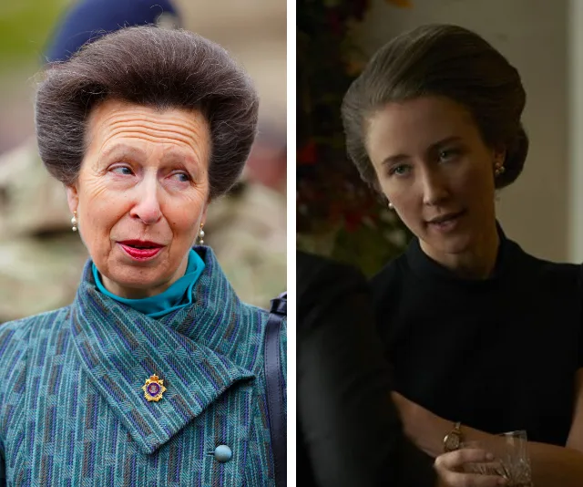 Two women side by side with similar hairstyles; left in a teal coat, right in dark attire, both with formal expressions.