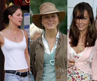 Young woman in three outfits: white tank top, jacket with hat, floral dress.