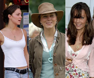 Young woman in three outfits: white tank top, jacket with hat, floral dress.