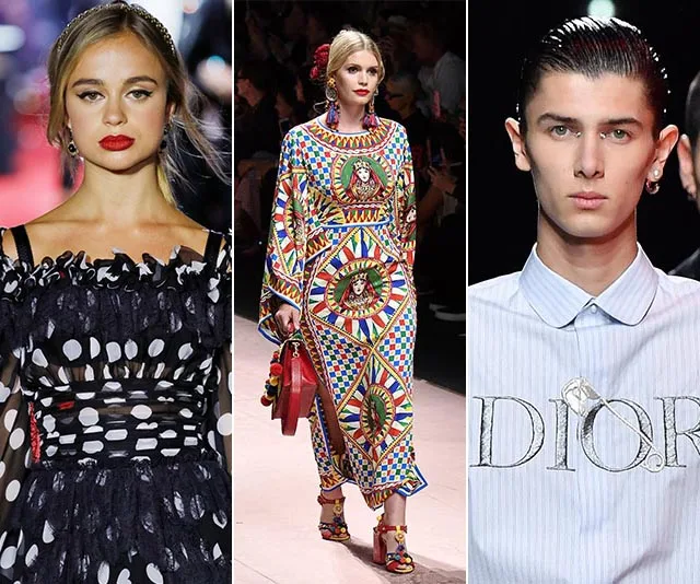 Models on the runway featuring colorful attire and bold patterns.